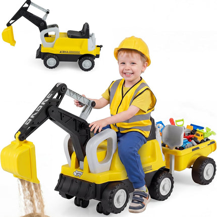 Costzon 2-in-1 Kids Ride on Excavator Tractor with Detachable Trailer