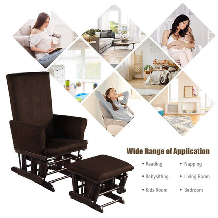 Costzon Baby Glider and Ottoman Cushion Set, Wood Baby Rocker Nursery Furniture - costzon