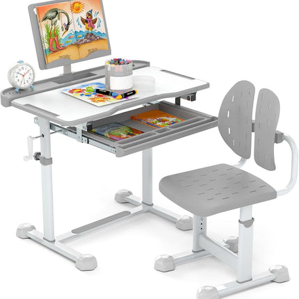 Costzon Kids Height-Adjustable Children Study Desk Set with Tilt Desktop & Book Stand