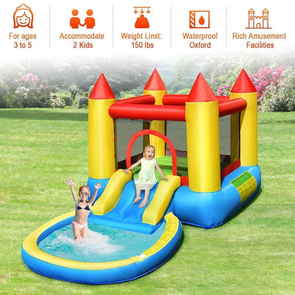 Costzon Inflatable Bounce House, Castle Jumping Bouncer with Water Slide (with 580W Air Blower) - costzon