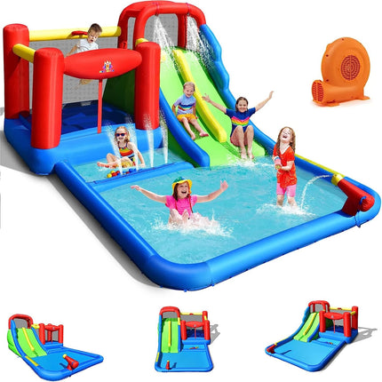 Costzon Inflatable Water Slide Park, Kids Giant Water Park Jumping Castle