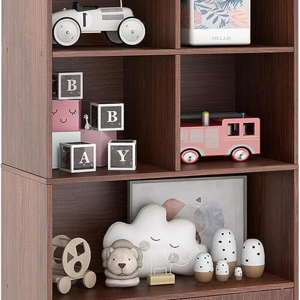Costzon Kids Toy Storage Cabinet, 43.5" Tall Bookcase w/ 5 Open Compartments & 2 Doors