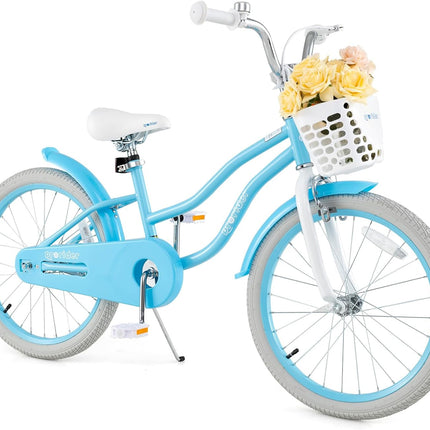 BABY JOY Kids Bike, 20 Inch Boys Girls Bike w/Adjustable Seat, Removable Basket, Handbrake & Coaster Brake, Kickstand