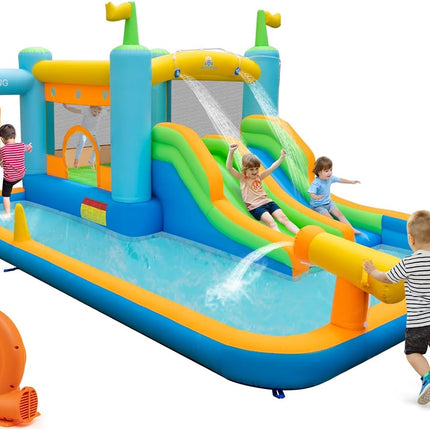 BOUNTECH Inflatable Water Slide, Boxing Themed Water Bounce House with Double Waterslides for Kids Backyard