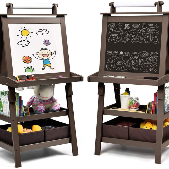  3 in 1 Double-Sided Storage Easel, Coffee - Costzon