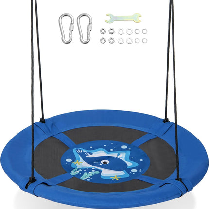 Costzon 40” Saucer Tree Swing for Kids, Flying Saucer Swing with Carabiners, Adjustable Hanging Ropes