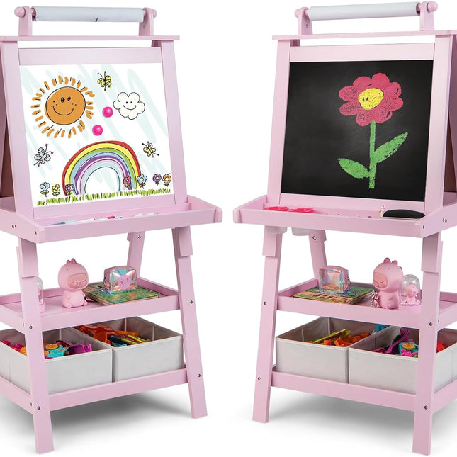 Costzon Kids Art Easel, 3 in 1 Double-Sided Storage Easel, Standing Easel for Kids