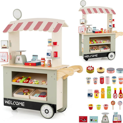 Costzon Toddler Pretend Market Stand Shop Play Set w/ 30PCS Play Toy