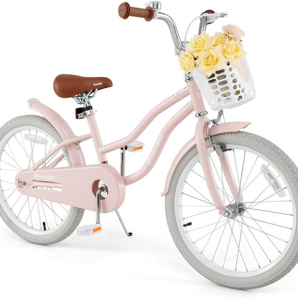 BABY JOY Kids Bike, 20 Inch Boys Girls Bike w/Adjustable Seat, Removable Basket, Handbrake & Coaster Brake, Kickstand