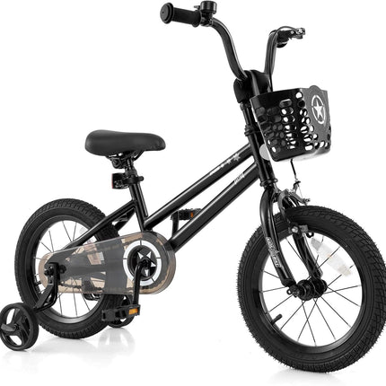 BABY JOY Starry Kids Bike, 12 14 16 18 Inch Bicycle with Training Wheels, Storage Basket
