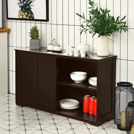 Antique Stackable Cabinet for Home Cupboard Buffet Dining Room (Espresso Sideboard with Sliding Door) - costzon