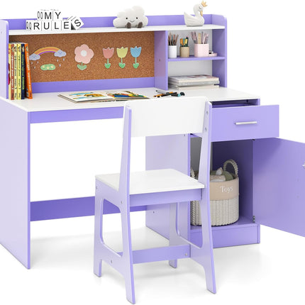 Costzon Kids Desk and Chair Set Wooden Student Writing Desk Set