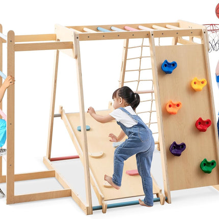 Costzon Indoor 6-in-1 Kids Montessori Jungle Gym with Baby Slide