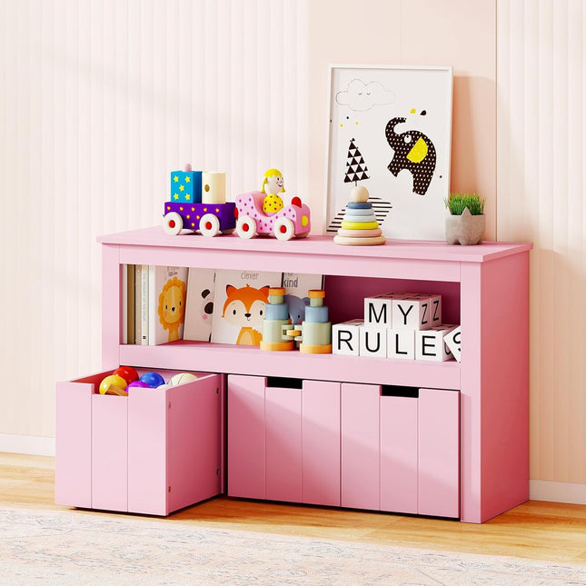 2-Tier Kids Bookshelf with 3 Movable Drawers and Open Shelf