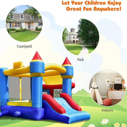 Inflatable Bounce House, Kids Jump 'n Slide Bouncer w/Basketball Rim - costzon