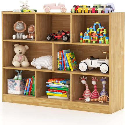 Costzon Kids Toy Organizers and Storage, Wooden 3 Tier Bookshelf with 8 Compartment Cubes to Organize Books