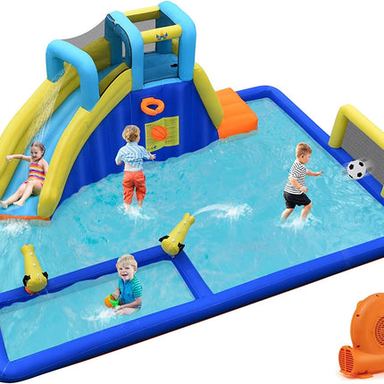 BOUNTECH Inflatable Water Park | 6-in-1 Bounce Pool Slide w/ Curved Slide