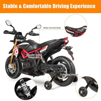 Costzon 12V Kids Motorcycle, Licensed Aprilia Electric Motorcycle Ride On Toy w/ Training Wheels,Red - costzon
