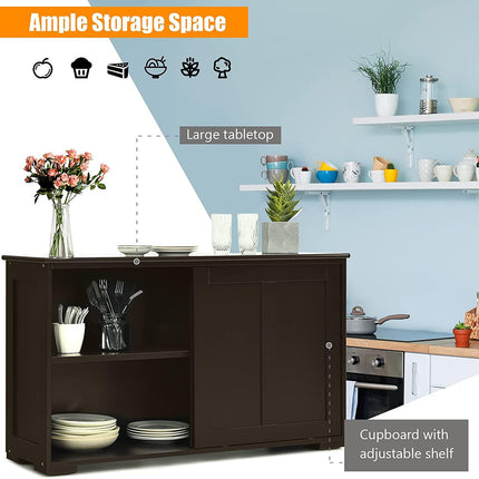 Antique Stackable Cabinet for Home Cupboard Buffet Dining Room (Espresso Sideboard with Sliding Door) - costzon