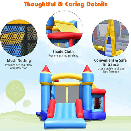 Inflatable Bounce House, Kids Jump 'n Slide Bouncer w/Basketball Rim - costzon