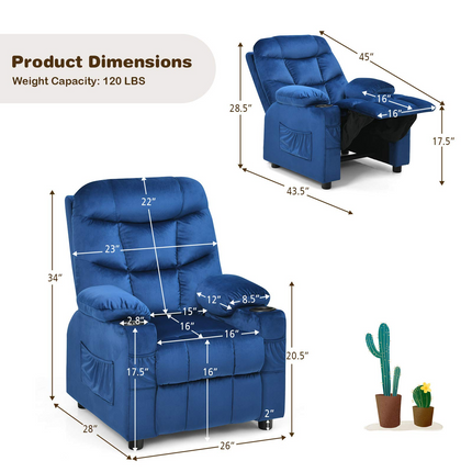 Kids Recliner Chair with Cup Holder - Costzon