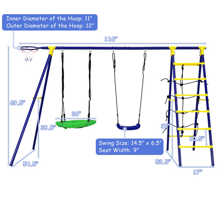 Costzon 550lbs Swing Sets for Backyard, 5 in 1 Heavy Duty Extra Large Metal Swing Frame, Outdoor Playset