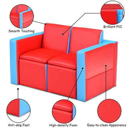 Costzon Kids Sofa, 2 in 1 Double Sofa Convert to Table and Two Chairs (Red) - costzon