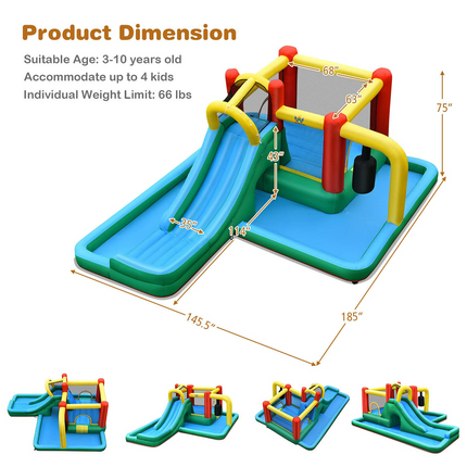 BOUNTECH 6-in-1 Kids Water Bounce House Jumping Castle for Wet Dry Combo with Long Slide