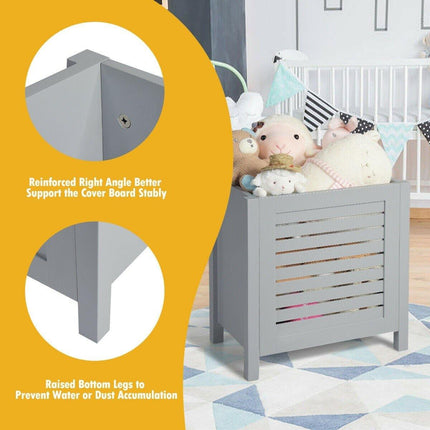Costzon Wooden Toy Box Chest with Lid, Large Storage Cabinet with Louver Design for Storage (Grey) - costzon