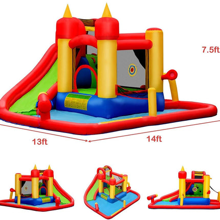 Inflatable Bounce House, Mighty 7 in 1 Water Slide Park - costzon