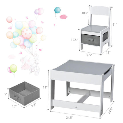 3 in 1 Kids Wood Table & 2 Chair Set, Children Activity Table Desk Sets - costzon