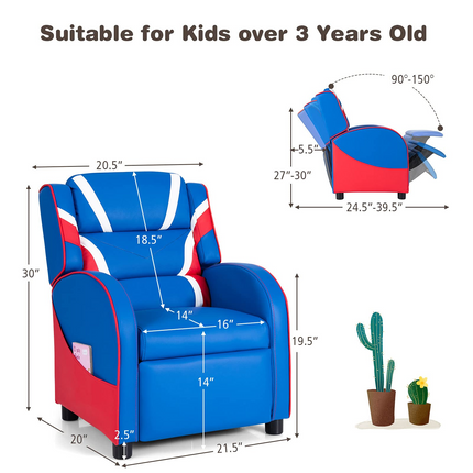 Costzon Kids Recliner, Gaming Recliner Chair, Ergonomic Leather Lounge Chair, Adjustable Recliner Sofa for Boys Girls