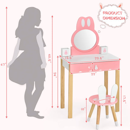 Costzon Kids Vanity Set with Mirror, 2 in 1 Princess Makeup Dressing Table w/ Detachable Top