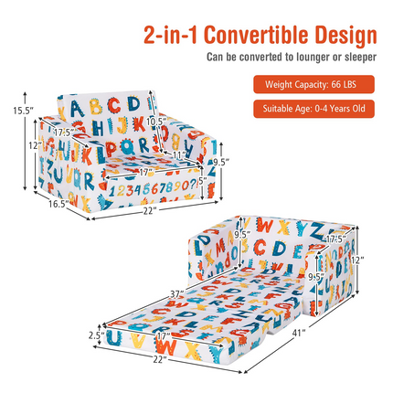Costzon Kids Sofa, 2 in 1 Flip Open Couch w/Sturdy Sponge Construction, Velvet Fabric, Storage Pockets