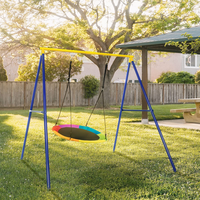 Costzon 550lbs Metal Swing Sets for Backyard, Heavy Duty Full Steel Swing Frame A-Frame Swing Stand
