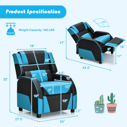 Costzon Kids Recliner, Gaming Recliner Chair, Ergonomic Leather Lounge Chair, Adjustable Racing Style Sofa for Children