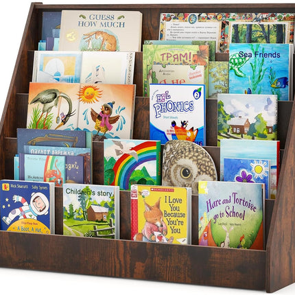 Costzon 5-Tier Kids Bookshelf, Wooden Children Bookcase, Toddler Book Rack for Kids Room, Living Room, Nursery, Classroom