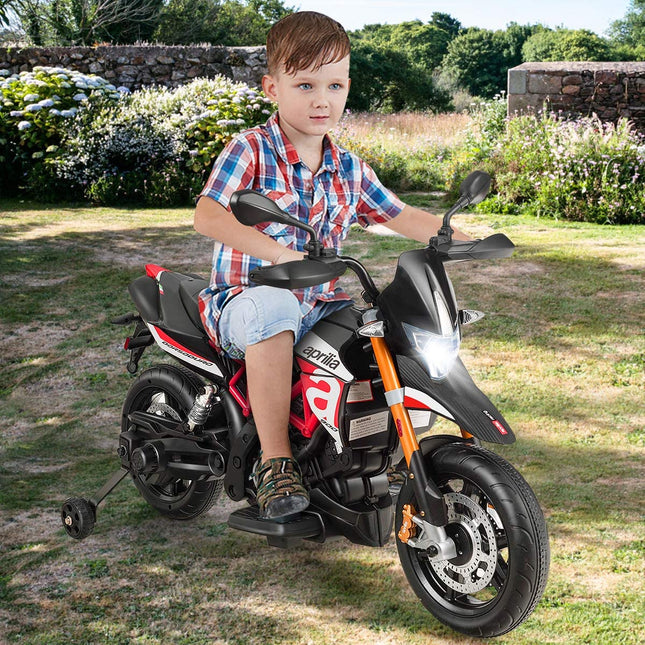 Costzon 12V Kids Motorcycle, Licensed Aprilia Electric Motorcycle Ride On Toy w/ Training Wheels,Red - costzon