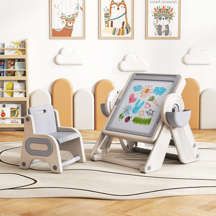 9-in-1 Height Adjustable Art Easel w/Whiteboard & Building Block Tabletop