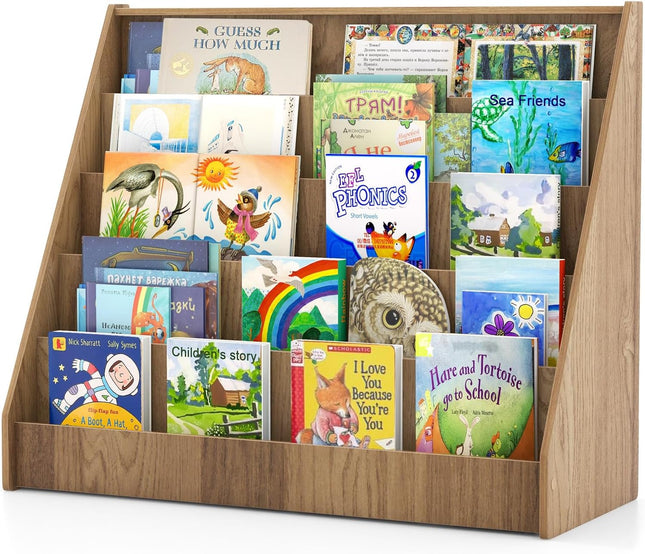Costzon 5-Tier Kids Bookshelf, Wooden Children Bookcase, Toddler Book Rack for Kids Room, Living Room, Nursery, Classroom