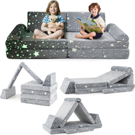 Costzon 8 Pcs Modular Glow in The Dark Toddler Sectional Sofa with Handles