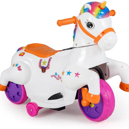 Costzon Ride on Car, 12V Ride on Toys for Toddlers Pony w/Training Wheels. Motorized Play Horse, Kids Car Motorcycle