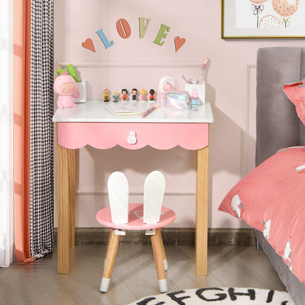 Costzon Kids Vanity Set with Mirror, 2 in 1 Princess Makeup Dressing Table w/ Detachable Top