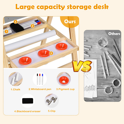 Costzon Art Easel for Kids, 3-in-1 Wooden Folding Toddler Easel Magnetic w/Paper Roll & Storage Tray (Nature)