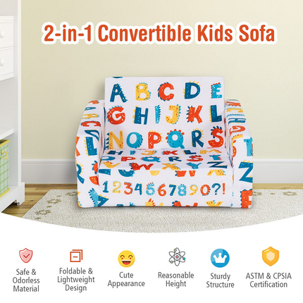 Costzon Kids Sofa, 2 in 1 Flip Open Couch w/Sturdy Sponge Construction, Velvet Fabric, Storage Pockets