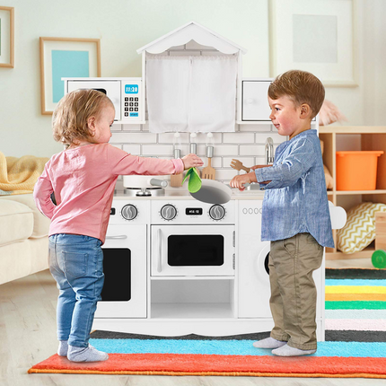 Costzon Kids Kitchen Playset, Wooden Pretend Play Toys w/ Washing Machine (White)