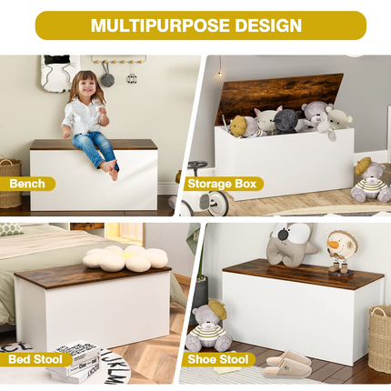 Costzon Kids Toy Box Storage Chest, Wooden Children Storage Bench Ottoman Trunk w/ Flip-top Lid