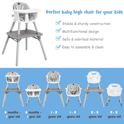 Costzon 4 in 1 Convertible High Chair, Infant Dining Chair Booster Seat with Removable Tray
