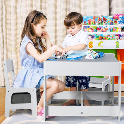 3 in 1 Kids Wood Table & 2 Chair Set, Children Activity Table Desk Sets - costzon