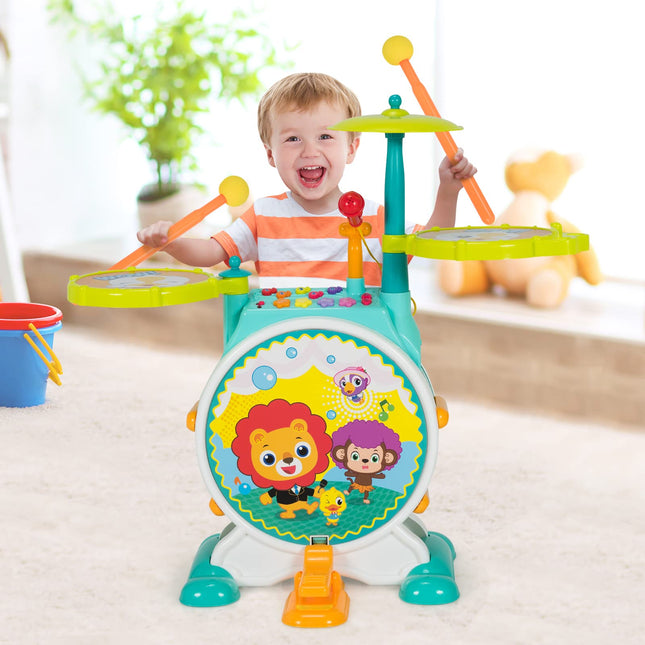 Costzon Kids Drum Set, Electric Musical Instruments Toy with Working Microphone